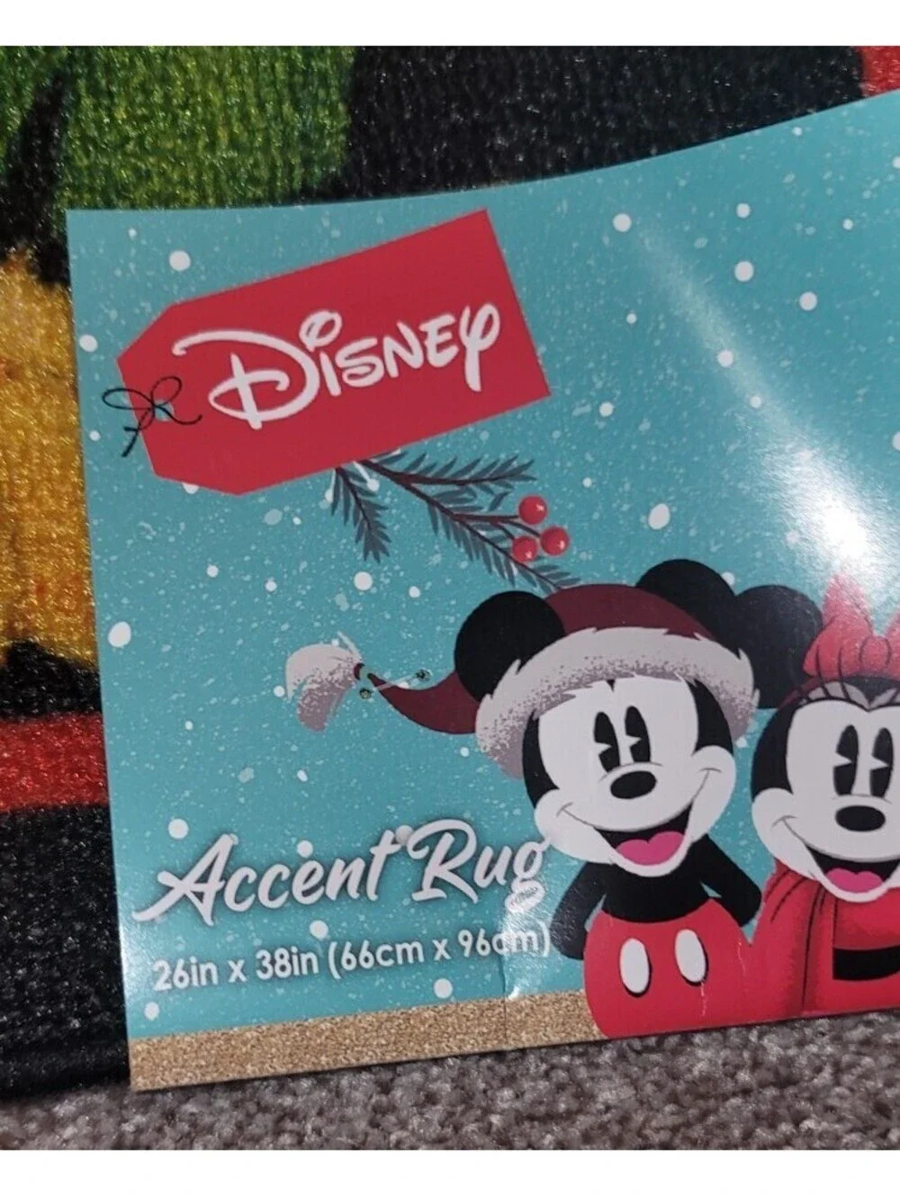 DISNEY MICKEY & MINNIE MOUSE IN SANTA HATS ACCENT RUG 'DONT OPEN UNTIL THE 25TH